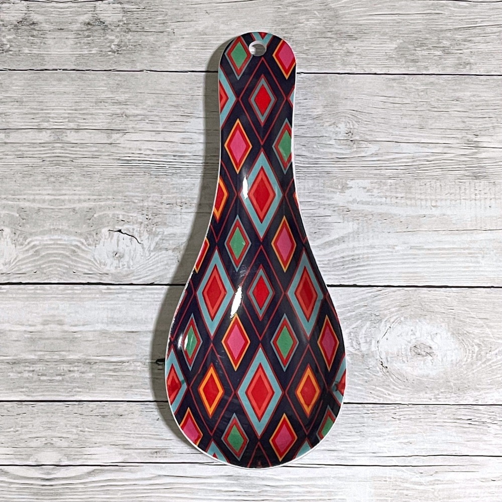 Farberware Geometric Diamond Spoon Rest Navy Red Blue Green Orange Melamine